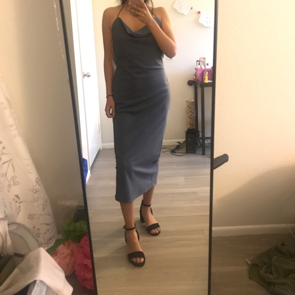 Ankle length navy blue dress